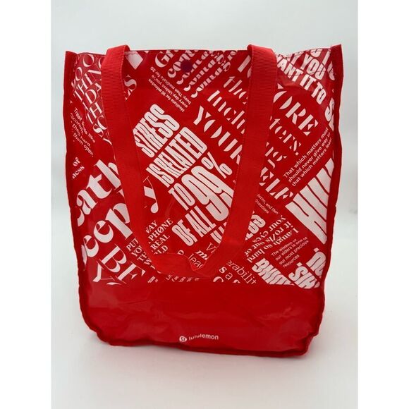 Lululemon‎ Athletica Reusable Durable Tote Bag Red/White - Picture 2 of 6